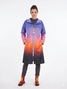 Lalipop Design Ombre Longline Hooded Windbreaker Jacket Festival Size XL NWT
